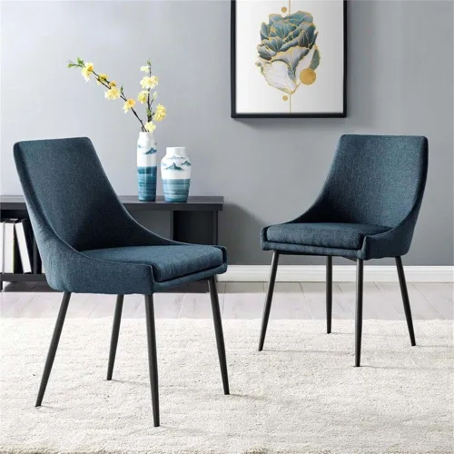 Miniatura 2 de Modway Vizconde - Sillas de comedor laterales tapizadas de tela en color negro y azul - Juego de 2