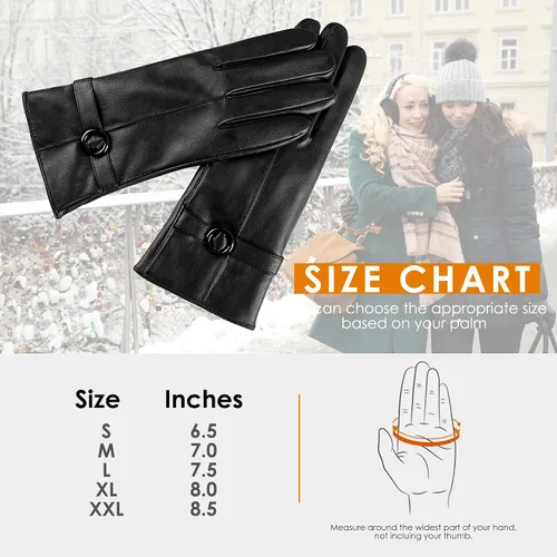 Miniatura 6 de Guantes de cuero de invierno para mujer, con pantalla táctil, guantes cálidos de piel de cordero
