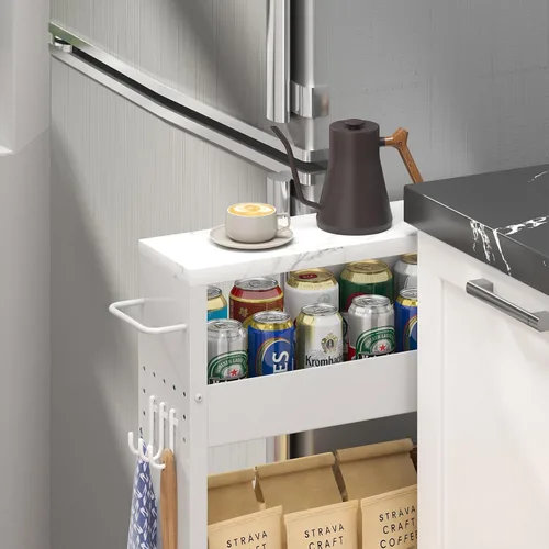 Miniatura 4 de CHLORYARD Carrito de almacenamiento delgado, carrito de cocina de 4 niveles, armario de almacenamiento estrecho con asa y ruedas, unidad de estante