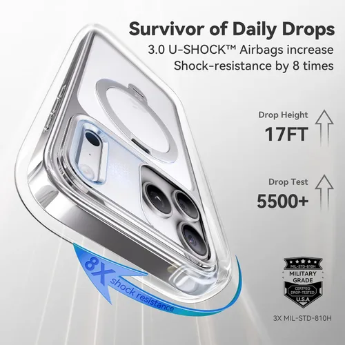 Miniatura 7 de CASEKOO Funda plateada brillante para iPhone 17 Pro con soporte magnético giratorio de 360 grados [compatible con MagSafe]