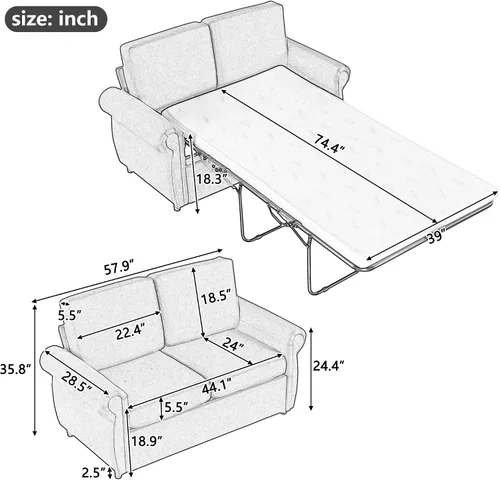Miniatura 2 de Sofá cama pequeño para sala de estar o dormitorio, incluye cama extraíble