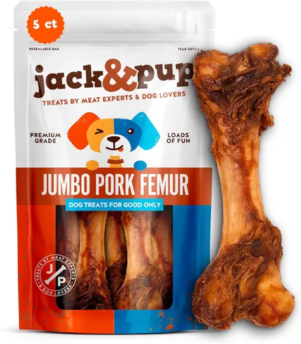 Miniatura 8 de Jack&Pup - Huesos de fémur de cerdo de 8 pulgadas para perros, huesos grandes para perros grandes, huesos de carne de jamón gourmet