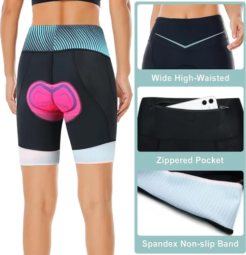 Miniatura 2 de NORTHHILL Pantalones cortos de ciclismo acolchados para mujer, pantalones cortos de ciclismo de cintura alta con forro 4D acolchado de gel Spin