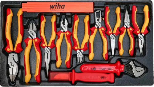 Miniatura 8 de Wiha 32800, juego de herramientas aisladas con destornilladores, llaves para tuercas, alicates, cortadores, regla, cuchillo y dados en estuche