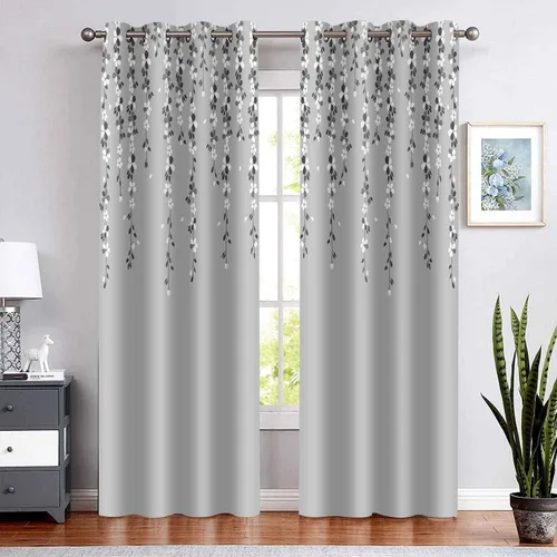 Miniatura 9 de CLOKSP0046 - Cortinas de flores que lloran, cortina con estampado de eucalipto, oscurecimiento de la habitación, tela de poliéster con aislamiento