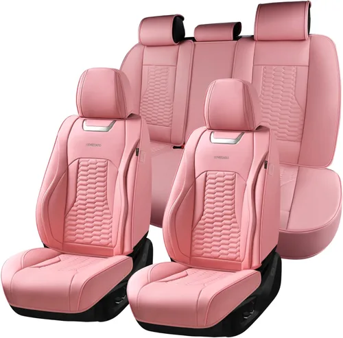 Miniatura 32 de Coverado Juego completo de fundas de asiento de automóvil, fundas rojas para asientos delanteros y traseros, de piel de napa impermeable, cojín
