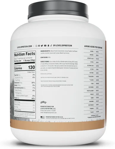 Miniatura 8 de Levels - Polvo de proteína de suero alimentado con pasto, sin artificiales, 24G de proteína, chocolate puro, 5 libras