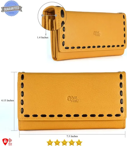 Miniatura 30 de Mou Meraki - Billetera o bolsa de mano de cuero genuino, con bloqueo de seguridad RFID, con escudo contra el robo de identidad, para mujeres
