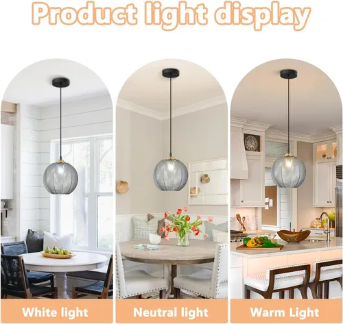 Miniatura 3 de KCO Iluminación Moderna de Vidrio Gris Ahumado Lámpara Colgante Isla de Cocina Globo Grande Estilo Granja Iluminación Colgante Ajustable Vidrio