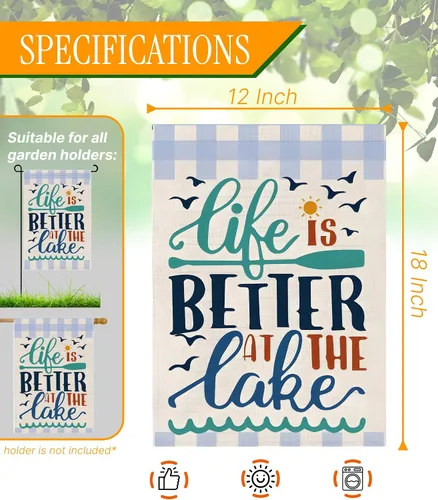 Miniatura 2 de Bandera de jardín de verano de doble cara de 12 x 18 pulgadas – Banner Life Is Better At The Lake – Decoración navideña para patio al aire libre