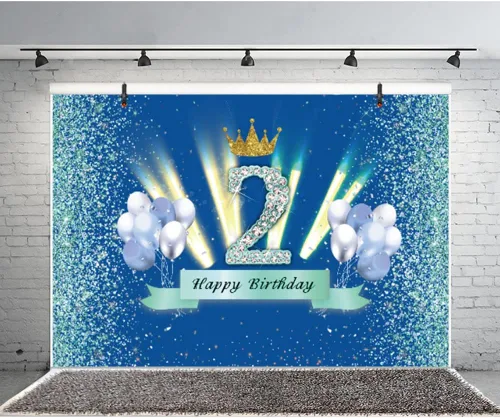 Miniatura 5 de Fondo azul para cabina de fotos de 2º cumpleaños para niños, decoración de fiesta de segundo cumpleaños, telón de fondo de fotografía para niños