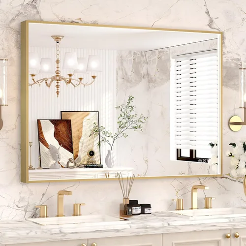 Miniatura 25 de Espejo de baño LED de 24x32 pulgadas con luces, espejo LED con marco de metal negro para baño, 3 colores y luz regulable sin escalones montada