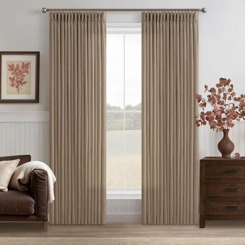 Miniatura 102 de TWODRAPES Cortinas de Lino Plisadas con Pinza Beige Blancas de 54 Pulgadas de Largo 2 Paneles para Comedor Cocina Dormitorio Plisadas Semi