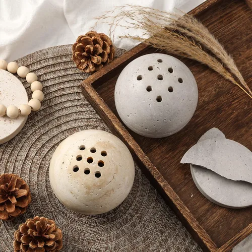 Miniatura 6 de Soporte de cono de incienso de travertino natural, hecho a mano, quemador de incienso de esfera de piedra para meditación, yoga, decoración