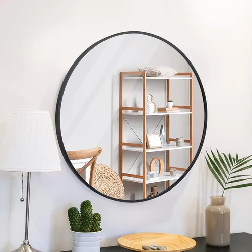 Miniatura 14 de ZenStyle Espejo de pared circular de 18 pulgadas, color negro, espejo de baño con marco de metal grande con ganchos prefijados para un fácil