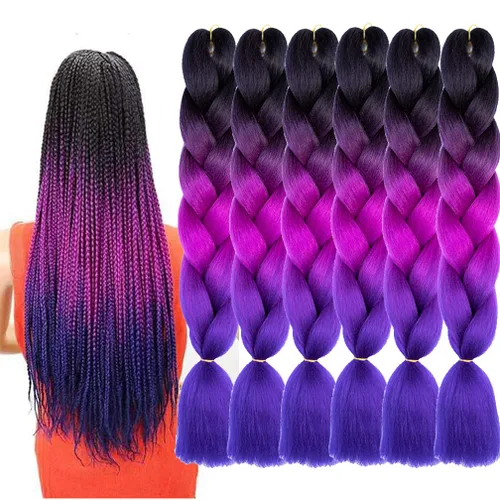 Miniatura 78 de Xiaofeng Extensiones de cabello trenzado coloridas Ombre de 61 cm, 3 unidades, trenzas Jumbo de alta temperatura para trenzas en zigzag y trenzas