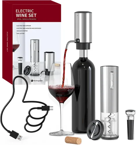 Miniatura 10 de CIRCLE JOY Aireador de vino eléctrico con base de almacenamiento, sacacorchos y tapón de vino al vacío, regalo de elefante blanco para amantes