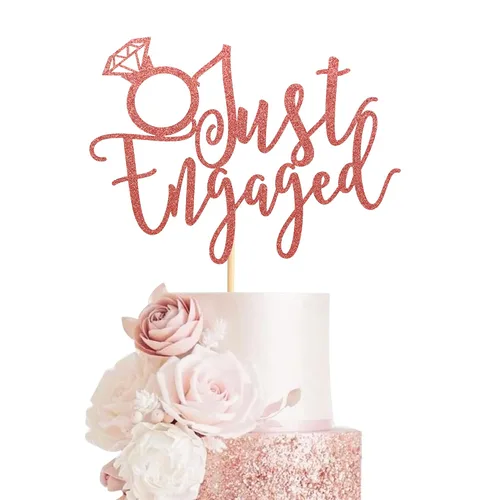 Miniatura 8 de Just Engaged - Decoración de pastel para decoración de fiesta de compromiso, letrero de anillo de compromiso, decoración de pastel de despedida