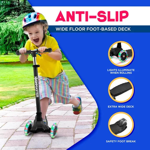 Miniatura 4 de HighMaster - Patinete para niños – Patinete de 3 ruedas para niños y niños pequeños – Manillar ajustable con luces LED en las ruedas – Diversión