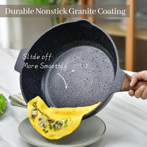 Miniatura 2 de Sartén antiadherente de 12 pulgadas con tapa y espátula, sartén jumbo de 6 cuartos de galón con boquilla de vertido, wok de chef de granito