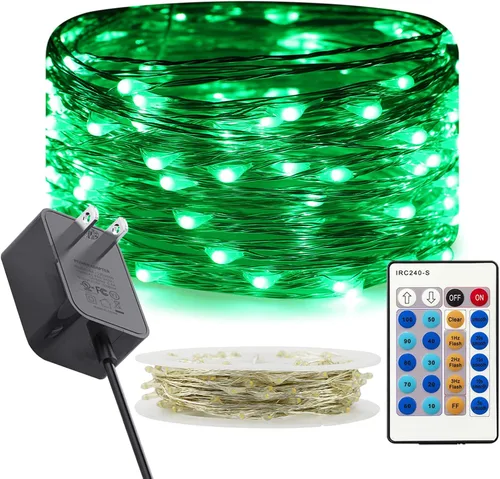 Miniatura 16 de RUICHEN Guirnalda de luces regulables enchufables de 33 pies, 100 luces LED de alambre plateado con control remoto, color naranja