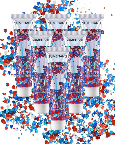 Miniatura 11 de Gel con purpurina para la cara y el cuerpo, 6 colores, con lentejuelas gruesas holográficas, pintura para fiestas, cantantes, conciertos, festivales