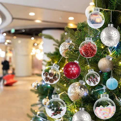 Miniatura 7 de 12 piezas de 60 mm Adornos de bolas de Navidad transparentes de plástico, 2.36'' redondas, de plástico transparente rellenables, DIY