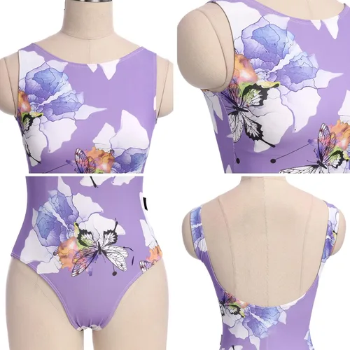 Miniatura 42 de AFAVOM Leotardos de ballet para mujeres adultas con estampado de flores de mariposa sin espalda, leotardos de gimnasia con brasier y prácticas