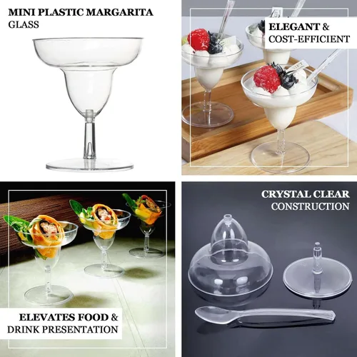 Miniatura 4 de Efavormart Paquete de 24 Vasos de Margarita de Plástico Transparente Cristalino Mini de 2 onzas con Cucharas, Juego de Copa y Cuchara Desechable