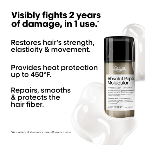 Miniatura 5 de L'Oréal Professionnel Paris Absolut Repair Molecular Hair Care Set - Champú sin sulfato, suero de enjuague y máscara sin enjuague para cabello