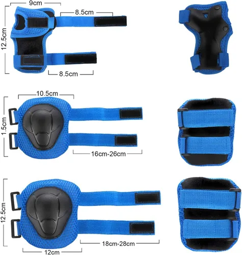 Miniatura 7 de WayEee - Juego de casco de bicicleta para niños, rodilleras para patinetas, juego de almohadillas para casco, juego de equipo de protección Azul