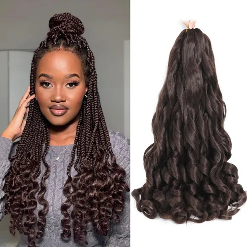Miniatura 40 de Cabello Rizado Francés para Trenzar de 18 Pulgadas, 8 Paquetes Color Borgoña - Cabello para Trenzar Pre-Estirado con Rebote - Extensiones de Cabello