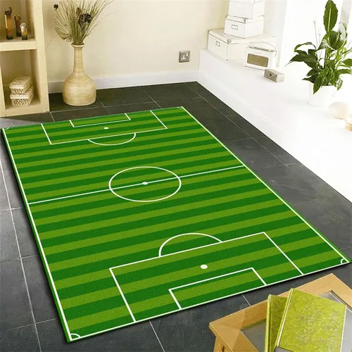 Miniatura 4 de Alfombras de campo de fútbol, 2 x 3 pies, alfombras de fútbol de césped verde para niños, no desprende pelusa, alfombras de juego de jardín de 9