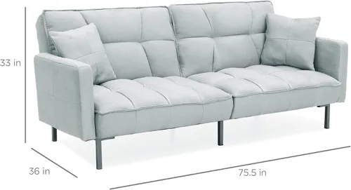 Miniatura 3 de Best Choice Products Sofá futón convertible de tela de lino con respaldo dividido para sala de estar, apartamento, habitación adicional, invitados
