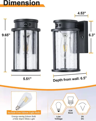 Miniatura 7 de Lámpara solar de pared para exteriores, sensor de movimiento, lámpara de pared exterior del anochecer al amanecer, accesorios de iluminación