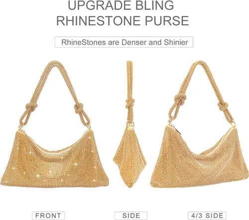 Miniatura 5 de MUVKE Bolso de noche brillante con diamantes de imitación para mujer, bolso de mano con diamantes de imitación de graduación, bolso Hobo