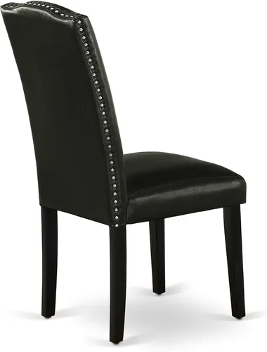 Miniatura 7 de East West Furniture ENP1T69 Encinal Parson - Juego de 2 sillas acolchadas de piel sintética negra con ribete de clavo, color negro