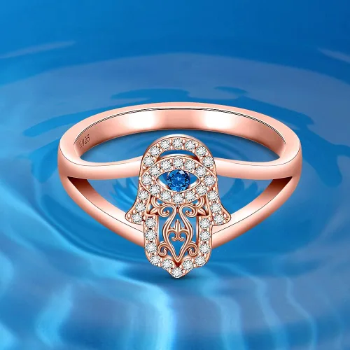 Miniatura 4 de Hamsa - Anillo para el mal de ojo para mujer, anillo de plata de ley con mano de Fátima, oro rosa, protección espiritual de la buena suerte, amuleto
