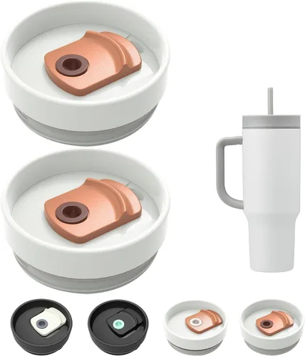 Miniatura 17 de Tapa de Vaso de 40 OZ Compatible con Stanley Quencher, Paquete de 2 Tapas de Vaso de Acero Inoxidable a Prueba de Derrames y Resistentes a