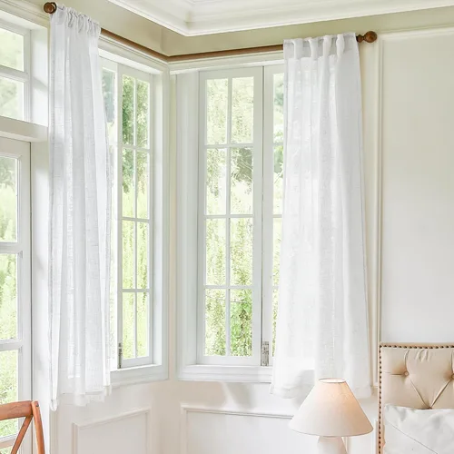 Miniatura 23 de Cortinas de lino transparente color crema de 96 pulgadas de largo para sala de estar, 2 paneles con bolsillo con pestaña trasera, suaves, naturales