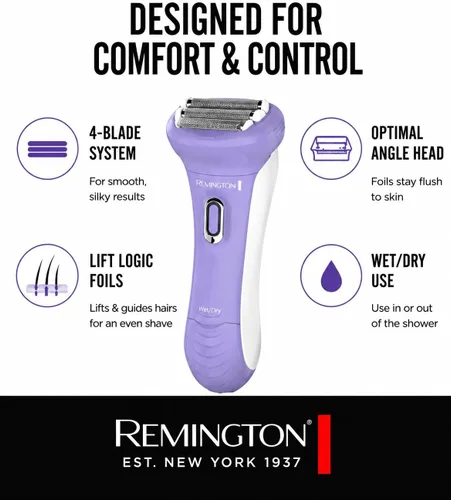 Miniatura 8 de Depiladora eléctrica recargable Remington WDF5030 para dama, para depilación en seco y sobre la piel húmeda, color morado y blanco, Púrpura/Blanco