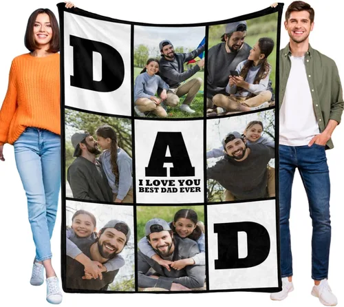 Miniatura 15 de Manta personalizada para el Día del Padre, regalo de hija, hijo, esposa, manta con imagen personalizada para papá, manta con imagen personalizada