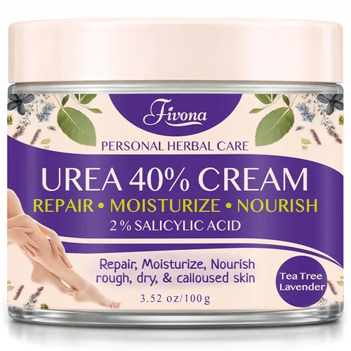 FIVONA Crema para pies 40% urea para talones secos agrietados, crema suavizante de callos extra fuerte con ácido salicílico al 2%, árbol de té y