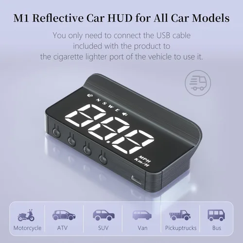 Miniatura 5 de AZIJYV Pantalla frontal para automóviles, proyector de velocímetro de parabrisas HUD M1white, velocímetro digital para automóvil con velocidad