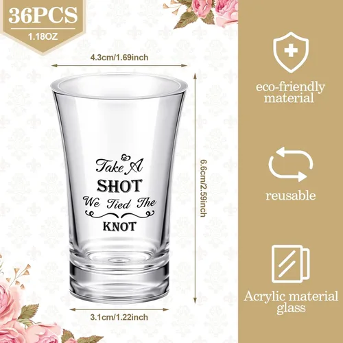 Miniatura 2 de Cunhill Paquete de 36 vasos Take a Shot We Tied the Knot Shot, juego de recuerdos de boda de 1.2 onzas, recuerdo de boda, acrílico divertido