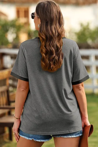 Miniatura 44 de Eytino Blusas de talla grande para mujer, cuello en V, manga corta, a rayas, casual, holgada, con bolsillo (1X-5X)