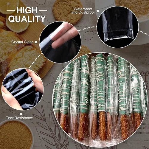 Miniatura 3 de Bolsas transparentes para barra de pretzel de 3 x 11 pulgadas, 200 unidades de largo sellado autoadhesivo de celofán, resellables, palitos