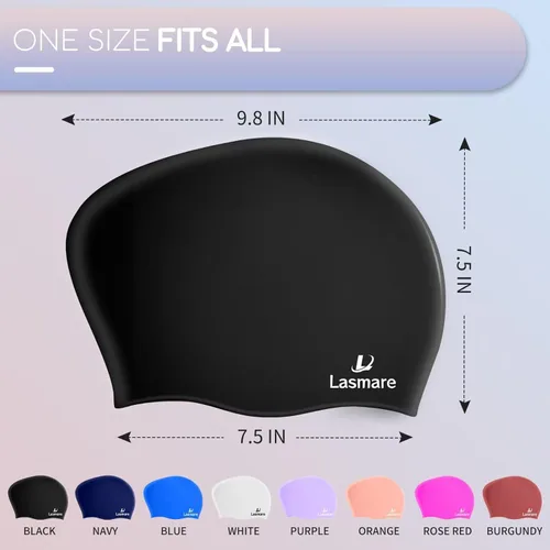Miniatura 4 de Long Hair Swim Cap for Women 2 Pack, Silicone Swimming Caps for Unisex Adult Women Men with Ear Plugs & Nose Clip Set, Waterproof Adult Swim Hats