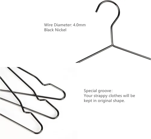 Miniatura 3 de Percha de metal negro plateado de 17 pulgadas, paquete de 20 unidades, 0.157 pulgadas (0.157 in) resistente para camisola y pantalones, colgador