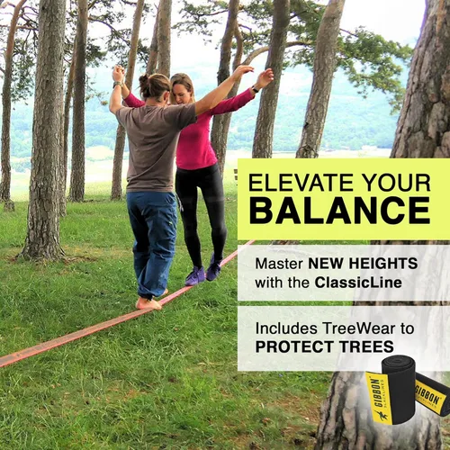 Miniatura 5 de GIBBON Slacklines Classicline XL con ropa para árboles, rojo, 82 pies (línea de 74 pies + correa de trinquete de 8 pies con lazo reforzado) incl.
